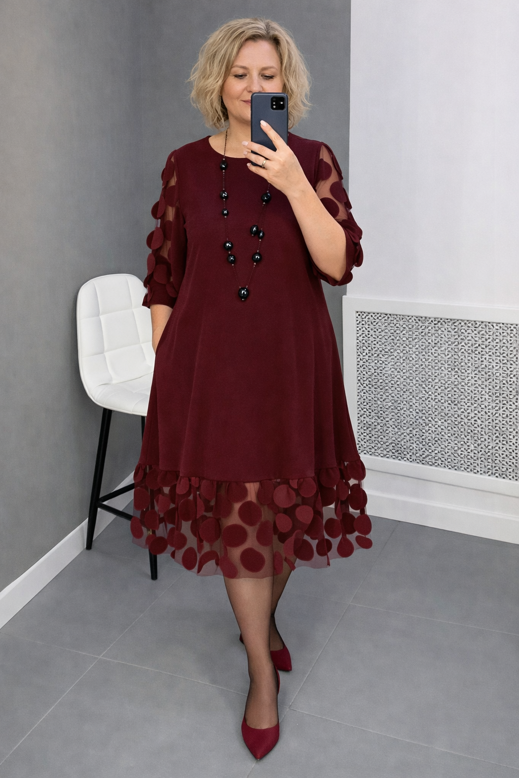 Rometta – Elegantes Plus-Size Mesh-Patchwork Midikleid
