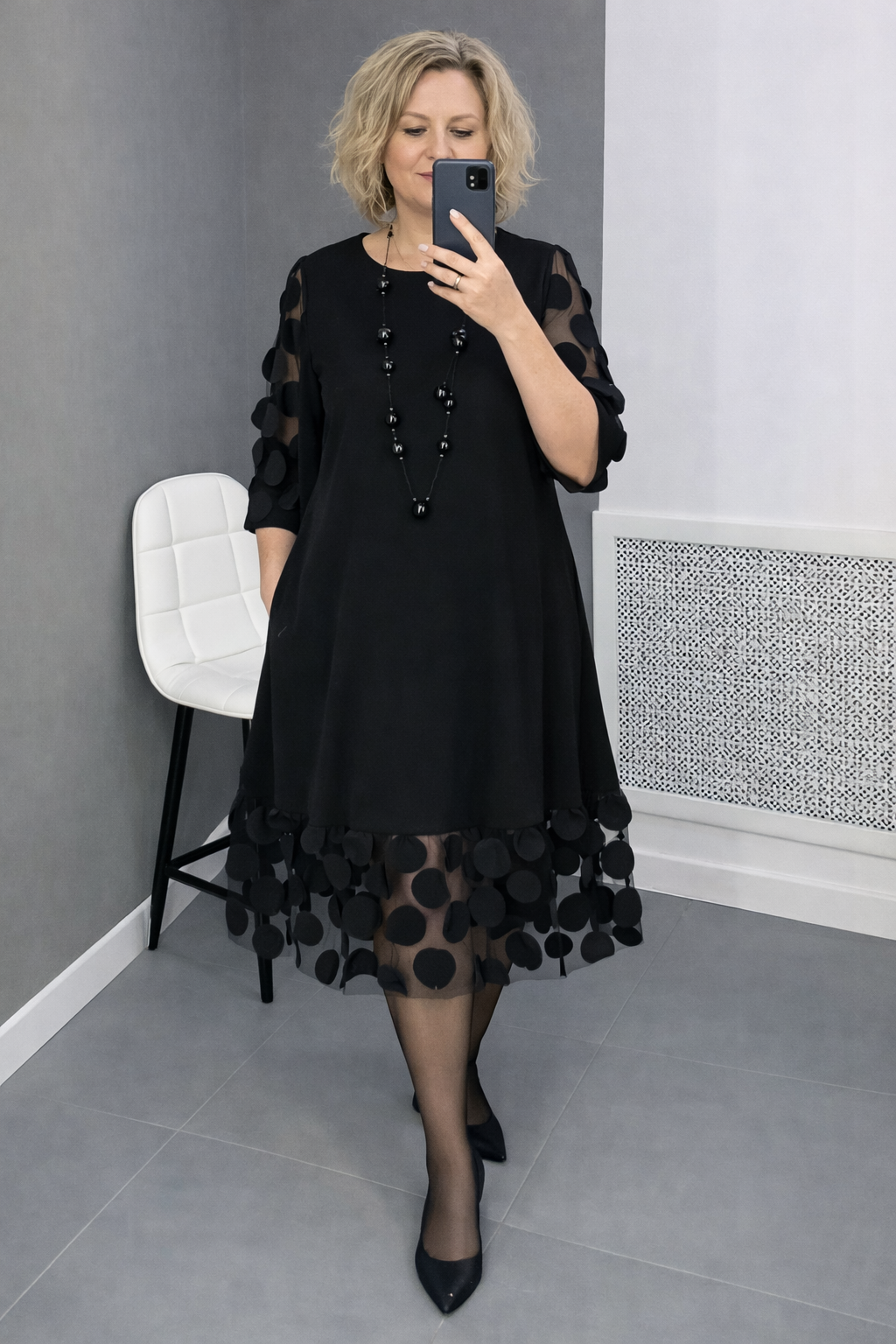 Rometta – Elegantes Plus-Size Mesh-Patchwork Midikleid