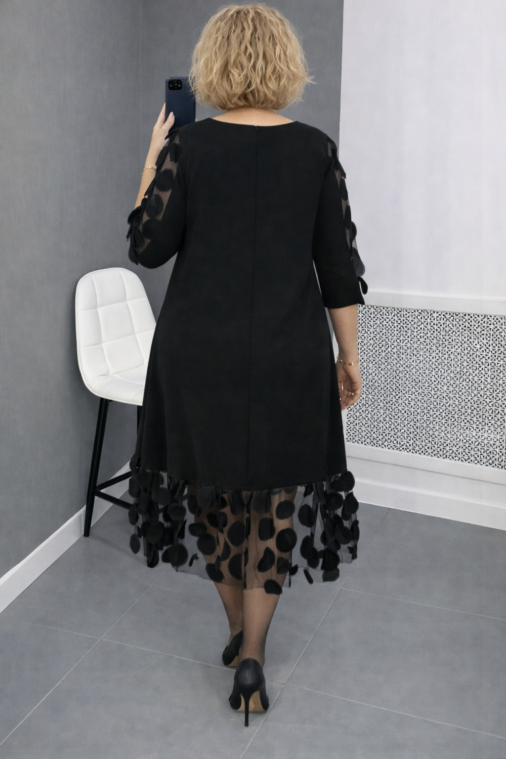 Rometta – Elegantes Plus-Size Mesh-Patchwork Midikleid