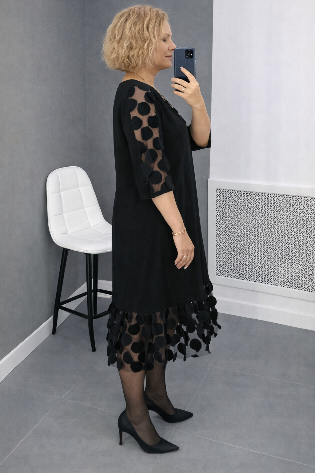 Rometta – Elegantes Plus-Size Mesh-Patchwork Midikleid