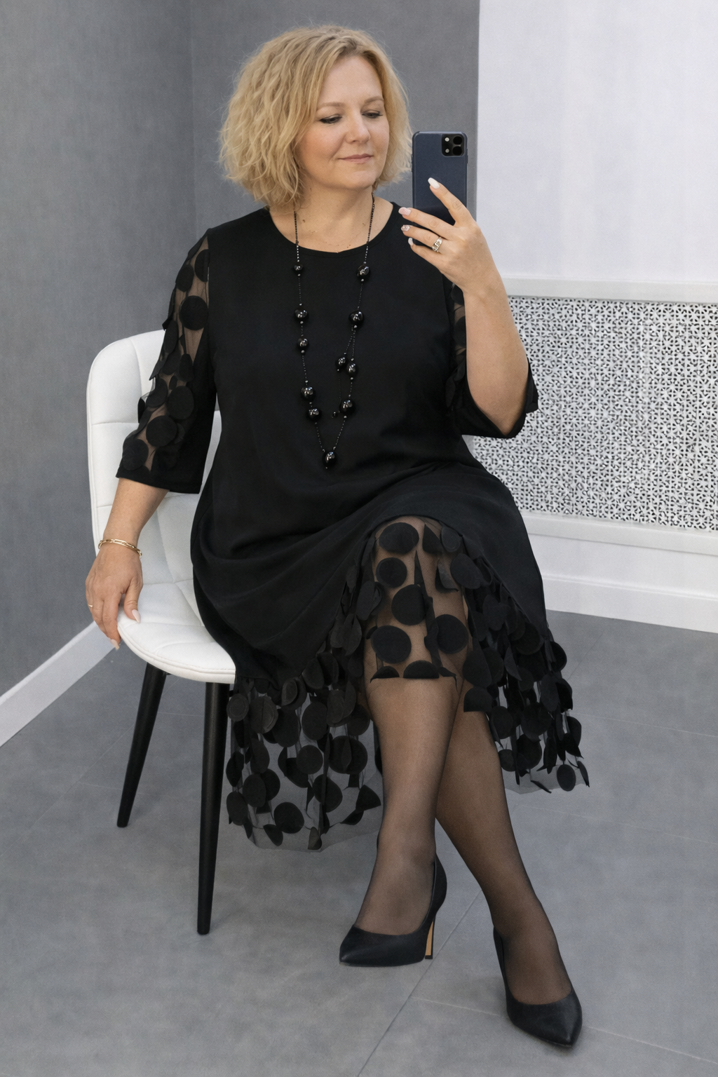 Rometta – Elegantes Plus-Size Mesh-Patchwork Midikleid