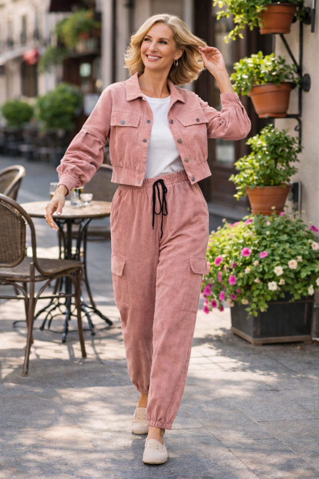Lässiges & stilvolles Kord-Zweiteiler Set mit Kordjacke & Cargohose