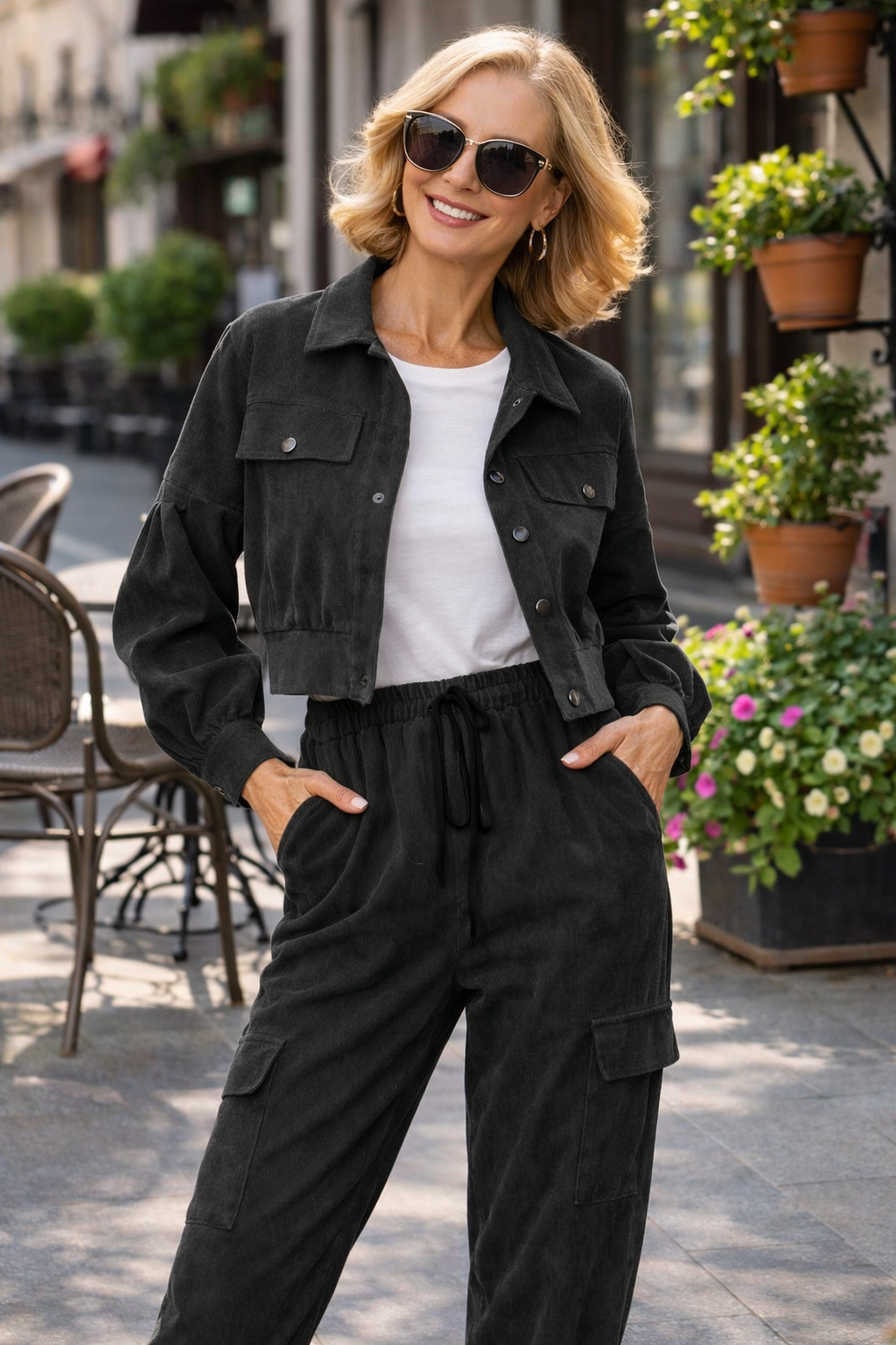 Lässiges & stilvolles Kord-Zweiteiler Set mit Kordjacke & Cargohose