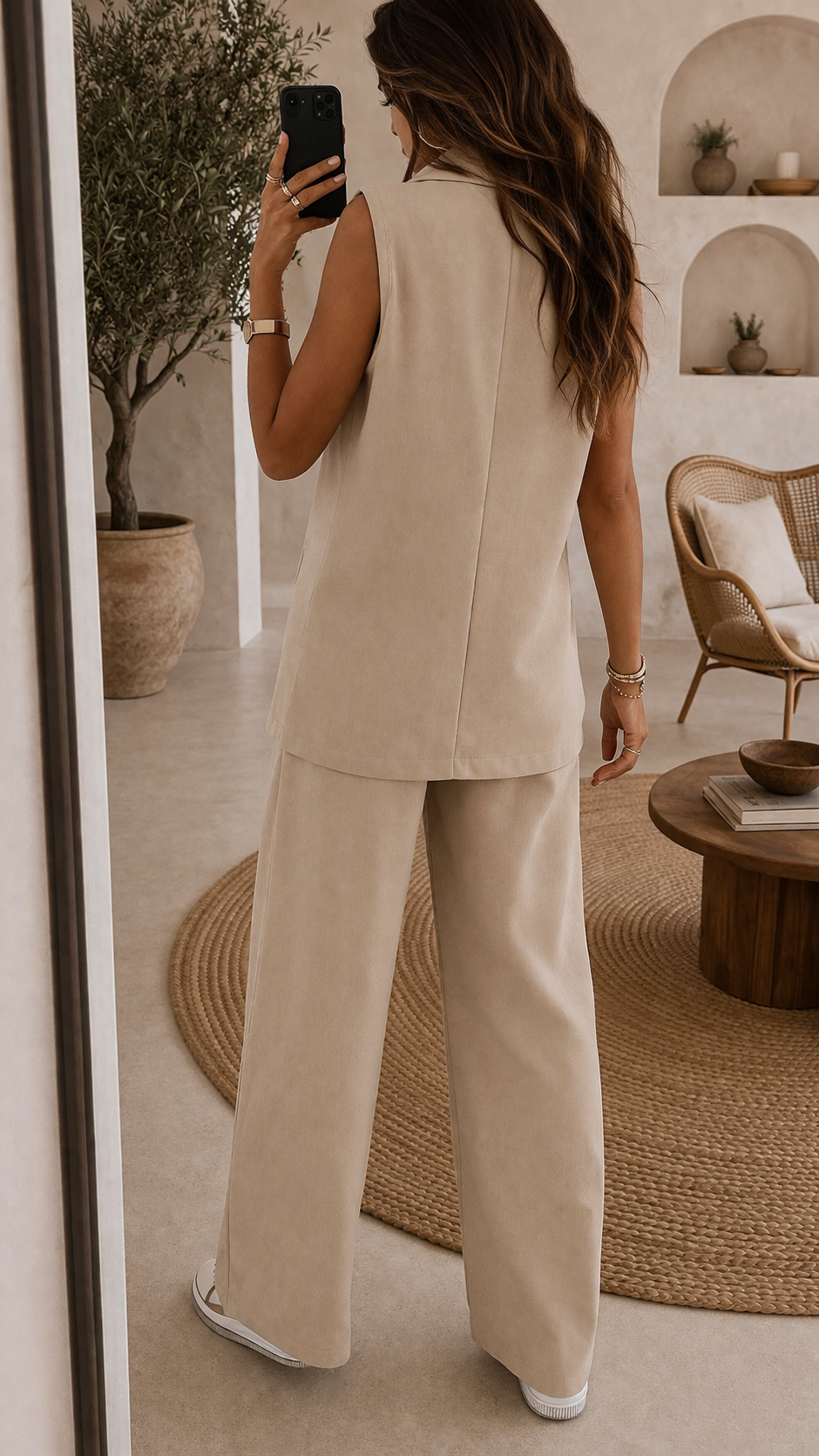 Eleganter Damen-Zweiteiler – Ärmellose Weste & weite Hose