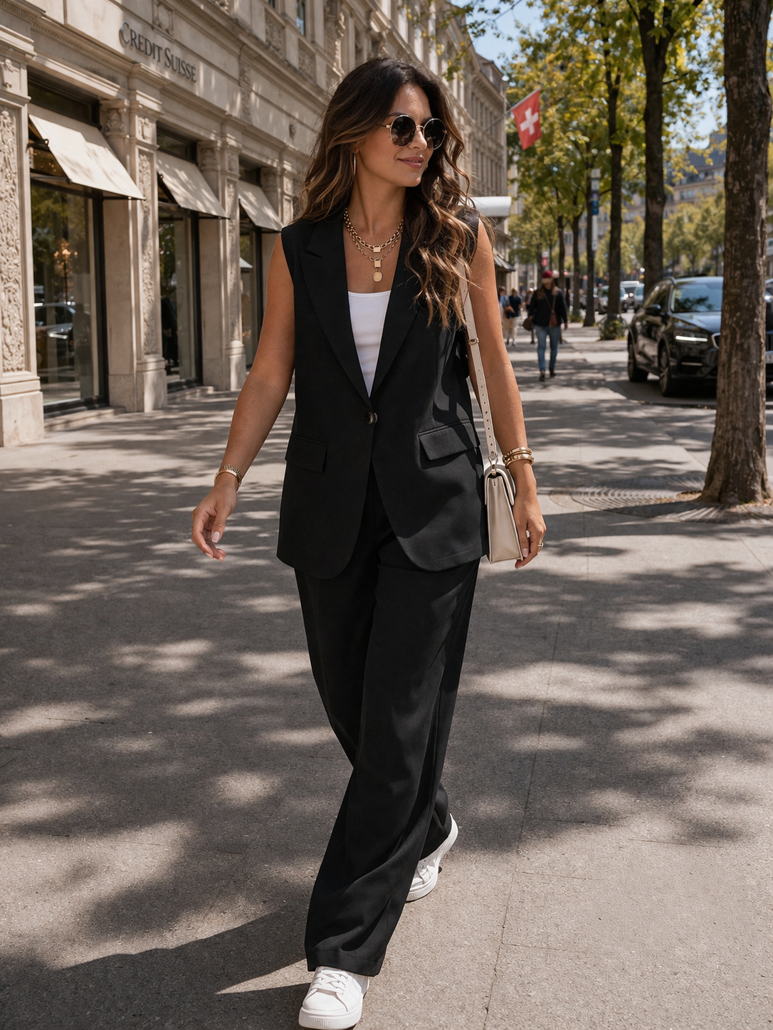 Eleganter Damen-Zweiteiler – Ärmellose Weste & weite Hose