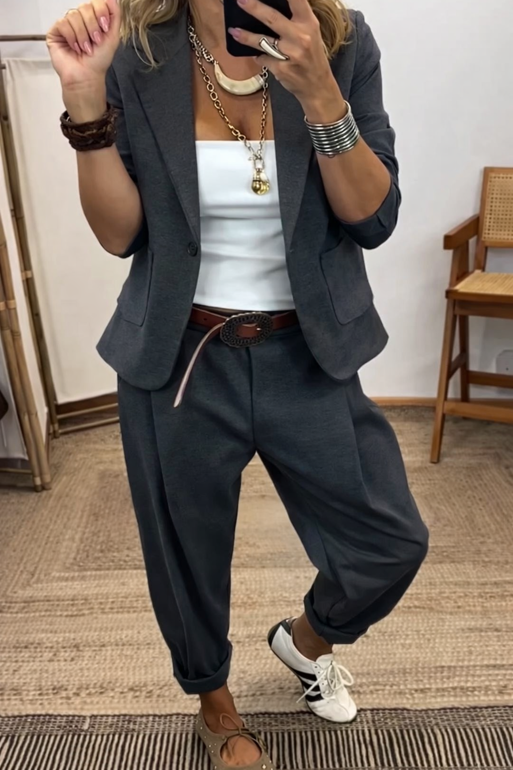 Damen Freizeit & Business-Anzug / Blazer mit Kragen & Hose