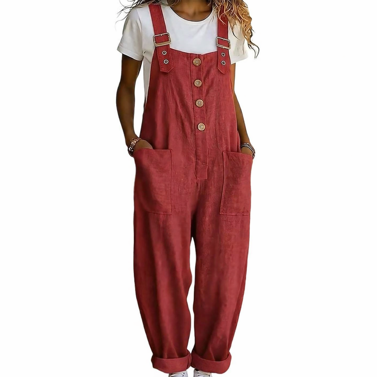 Lässige Latzhose für Damen mit lockerer Passform und Knopfleiste