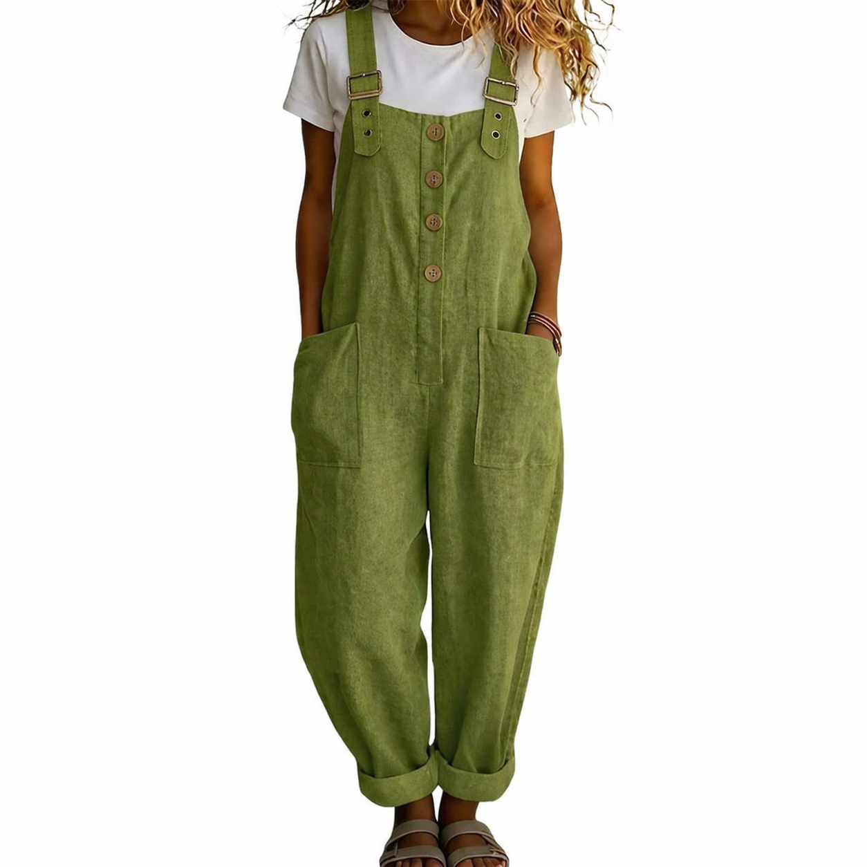 Lässige Latzhose für Damen mit lockerer Passform und Knopfleiste