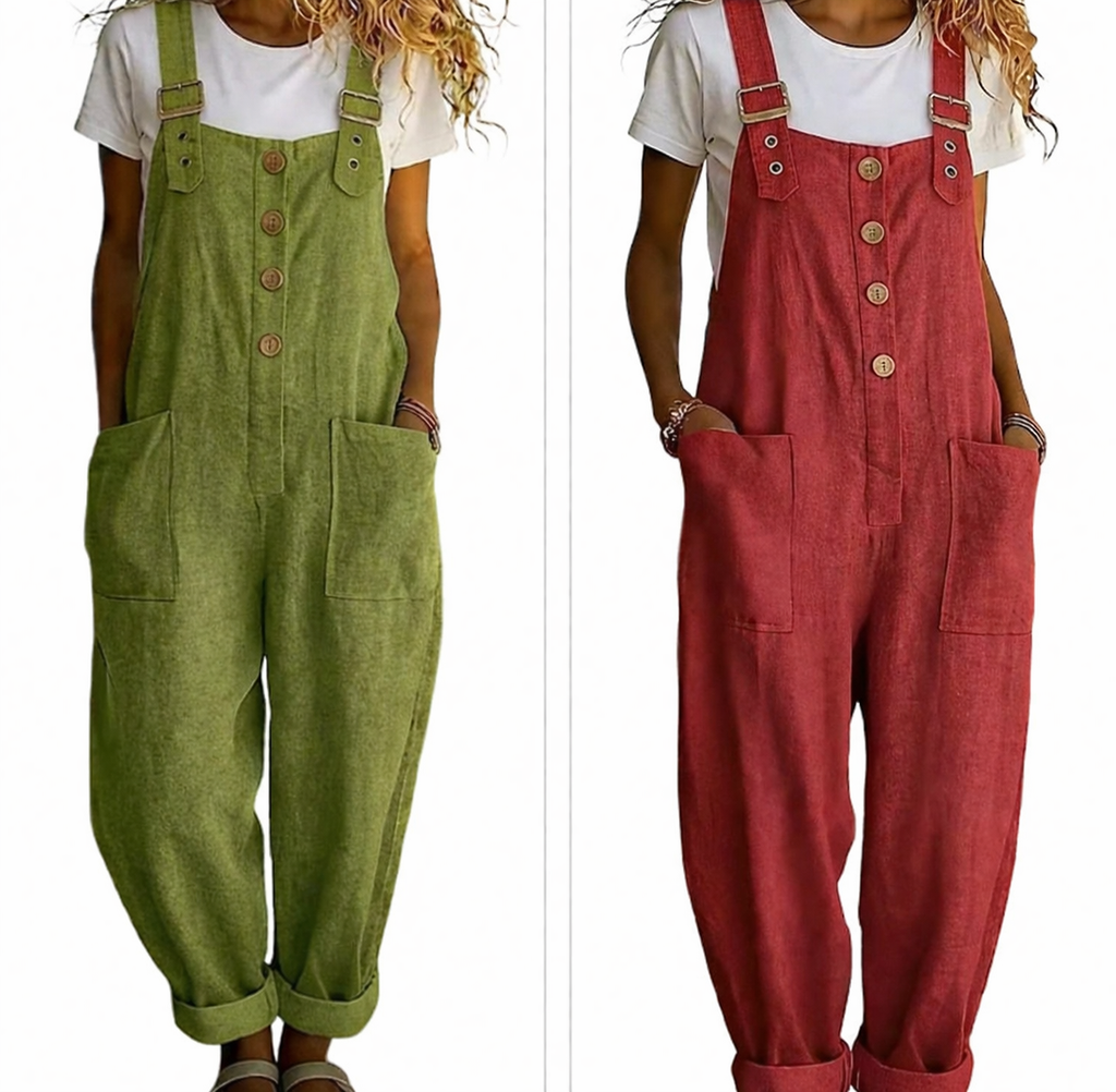 Lässige Latzhose für Damen mit lockerer Passform und Knopfleiste