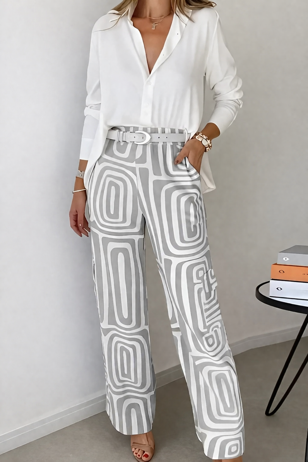 Elegantes Damen Büroset | Zweiteiliges Outfit mit Langarmhemd & Weitenhosen | Vielseitig für Stil und Komfort