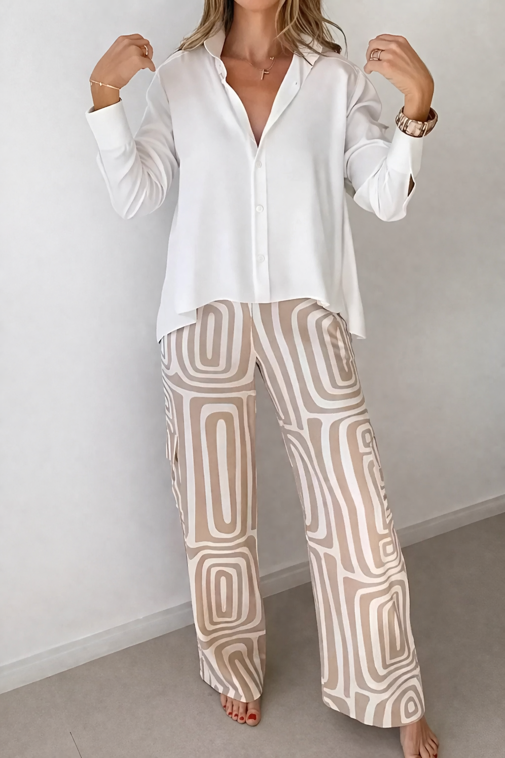 Elegantes Damen Büroset | Zweiteiliges Outfit mit Langarmhemd & Weitenhosen | Vielseitig für Stil und Komfort