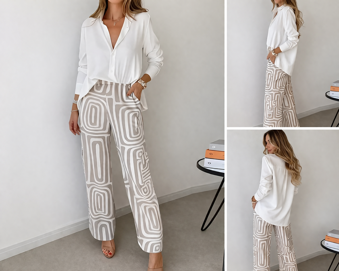 Elegantes Damen Büroset | Zweiteiliges Outfit mit Langarmhemd & Weitenhosen | Vielseitig für Stil und Komfort