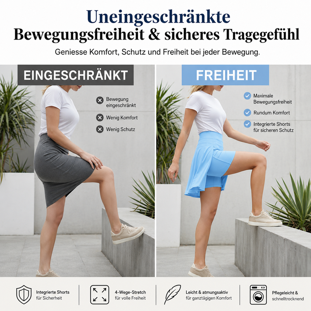 FlexSkort™ – Eleganter 2-in-1 Damen-Rock mit integrierten Shorts und Taschen