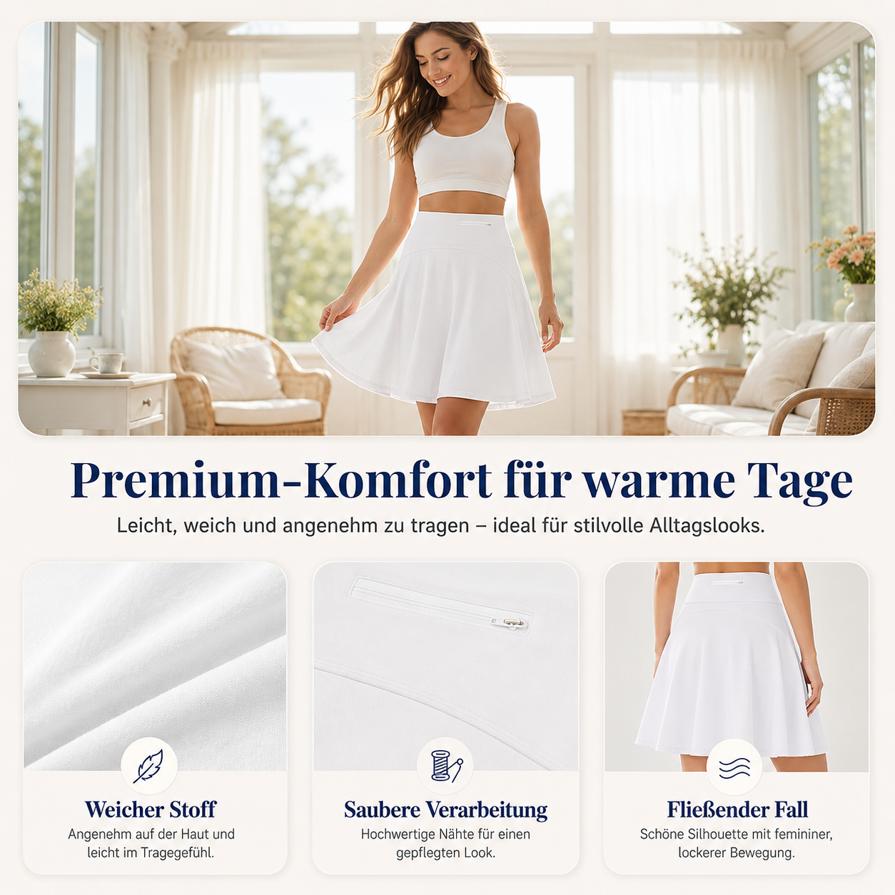 FlexSkort™ – Eleganter 2-in-1 Damen-Rock mit integrierten Shorts und Taschen