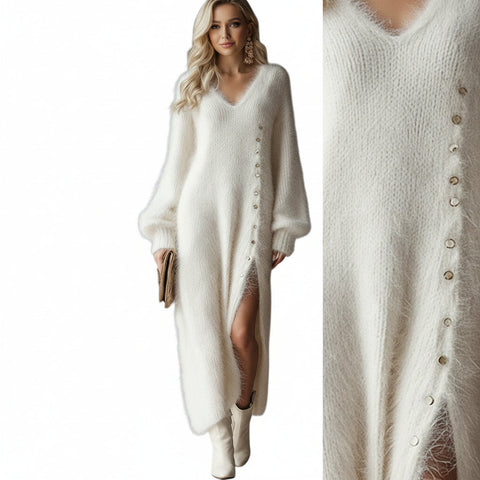 Katja | Elegantes Plüschkleid mit Seitenschlitz
