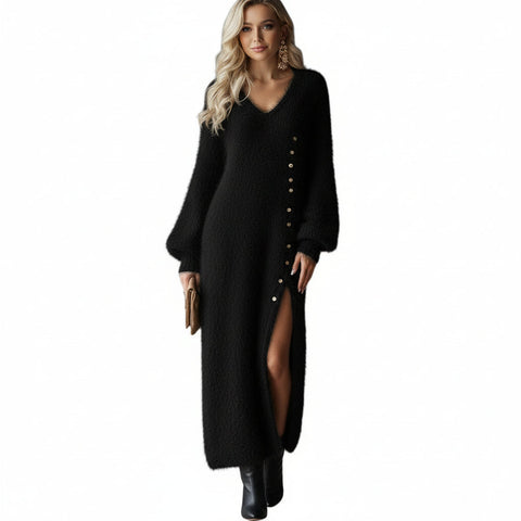 Katja | Elegantes Plüschkleid mit Seitenschlitz
