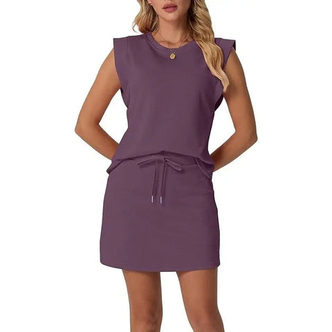 Modernes Damen-Set – ärmelloses Top & Rock mit Kordelzug ✨ luftig, stilvoll & perfekt für den Sommer ☀️