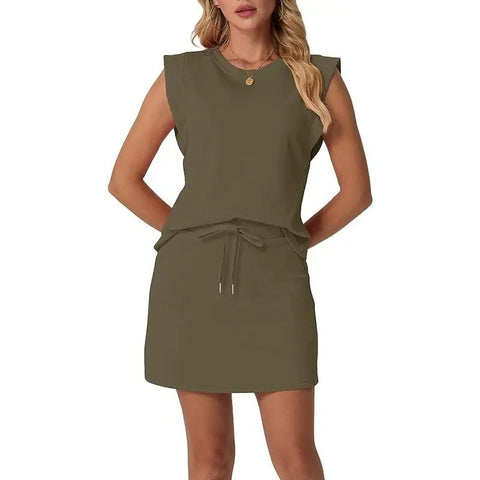 Modernes Damen-Set – ärmelloses Top & Rock mit Kordelzug ✨ luftig, stilvoll & perfekt für den Sommer ☀️
