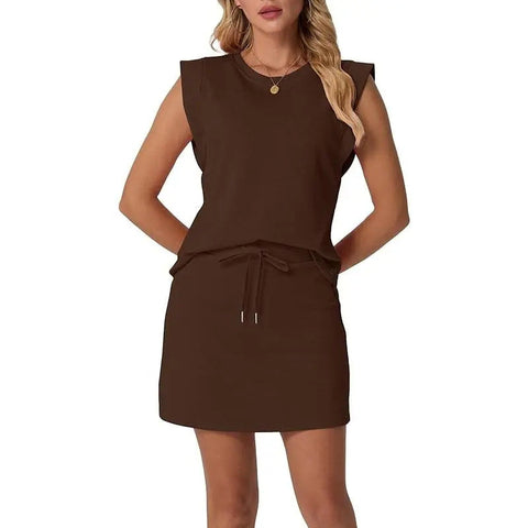 Modernes Damen-Set – ärmelloses Top & Rock mit Kordelzug ✨ luftig, stilvoll & perfekt für den Sommer ☀️