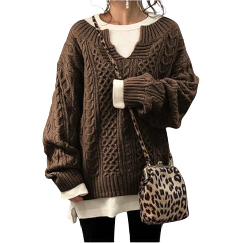 Esra | Übergrosser Strickpullover mit Zopfmuster