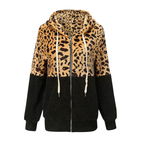 Rhea | Fleecepullover mit Kapuze im Leo-Design