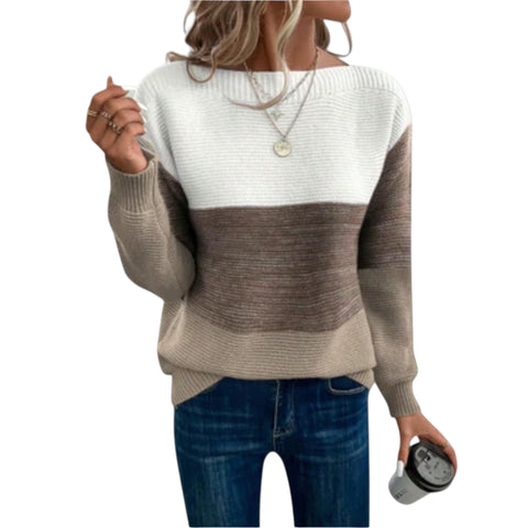 Marisa | Eleganter dreifarbiger Patchwork-Pullover