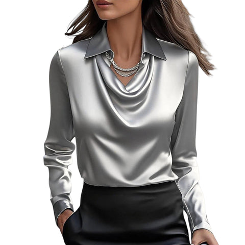 Vireline | Glänzende Bluse mit gerafftem Kragen