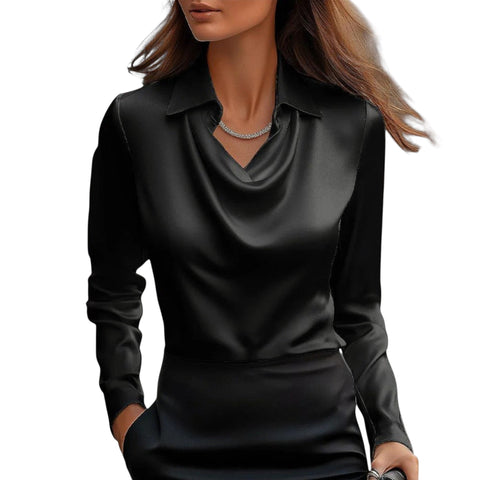Vireline | Glänzende Bluse mit gerafftem Kragen