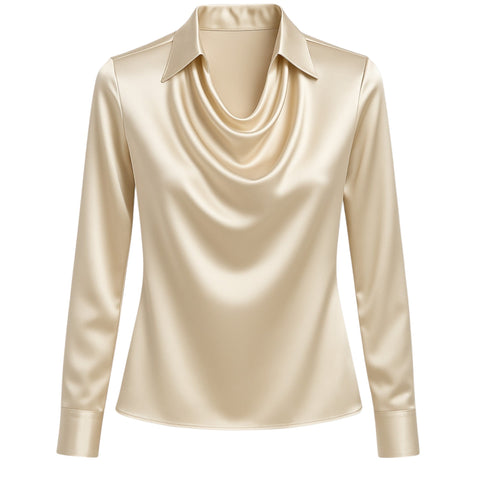 Vireline | Glänzende Bluse mit gerafftem Kragen