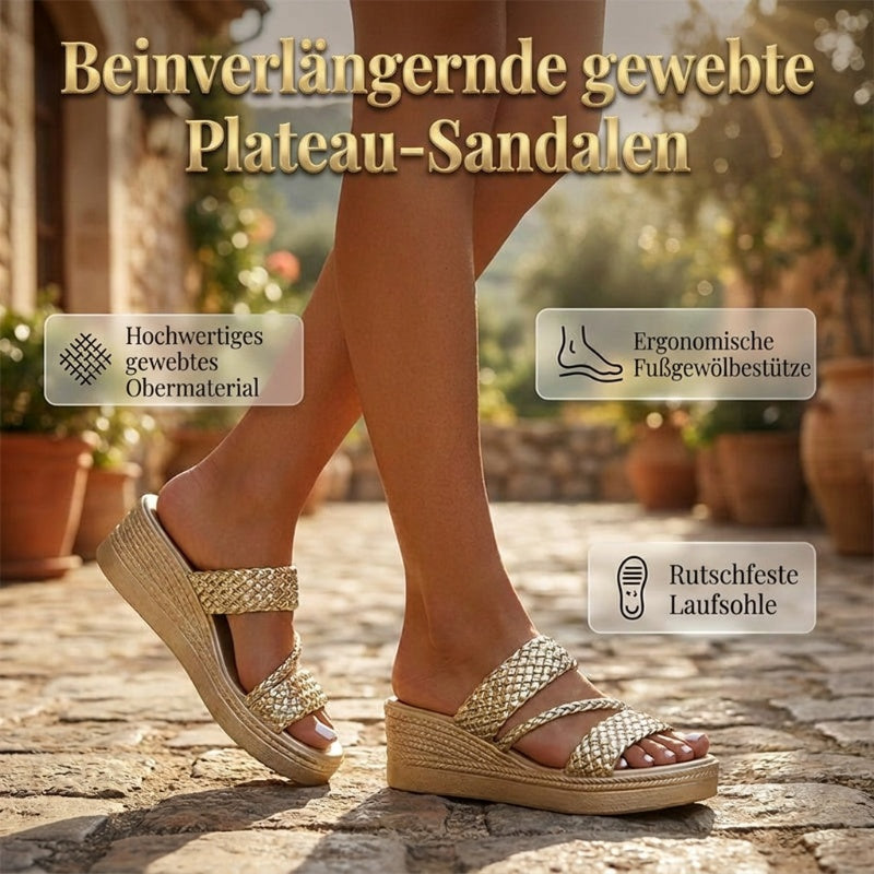 Damen-Plateausandalen mit gewebtem Riemen