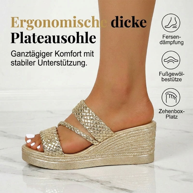 Damen-Plateausandalen mit gewebtem Riemen