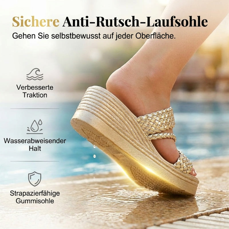 Damen-Plateausandalen mit gewebtem Riemen