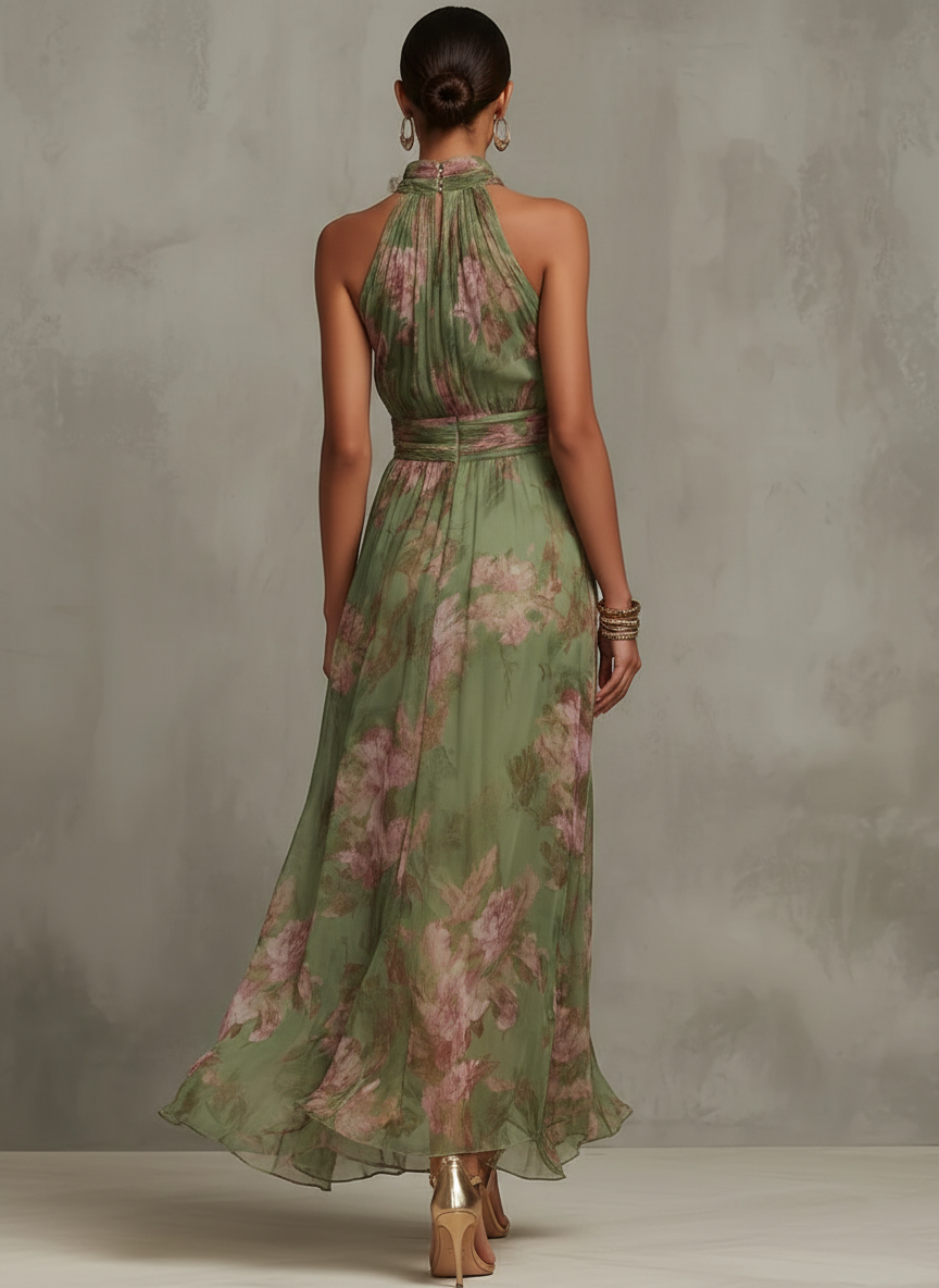 Florine™ | Maxikleid Grün mit Blumenmuster
