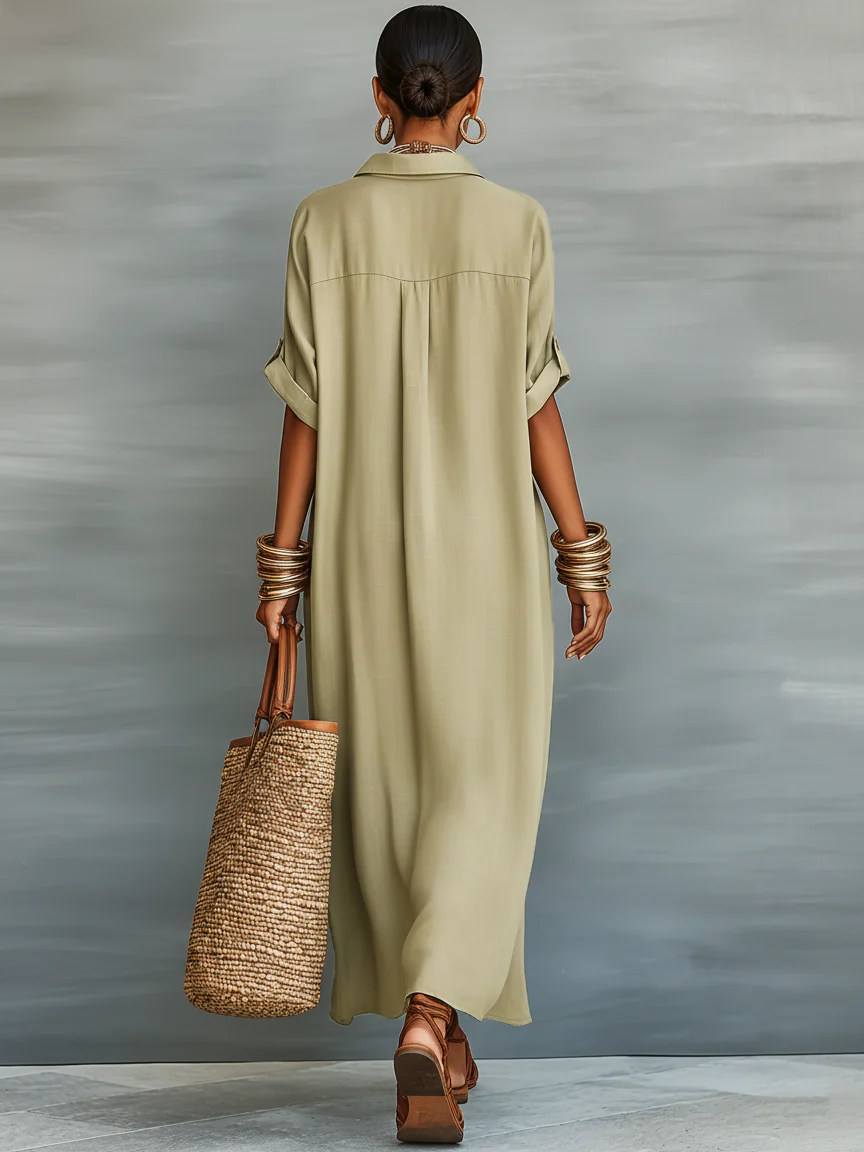 Manelle™ | Maxikleid in Olivgrün mit minimalistischem Design