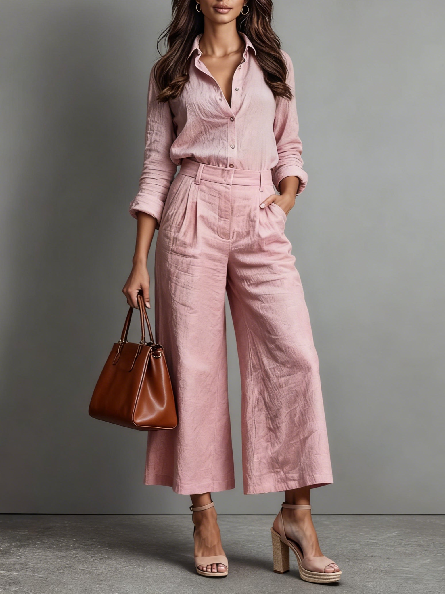 Rosa Capri-Hosen und lockeres Set