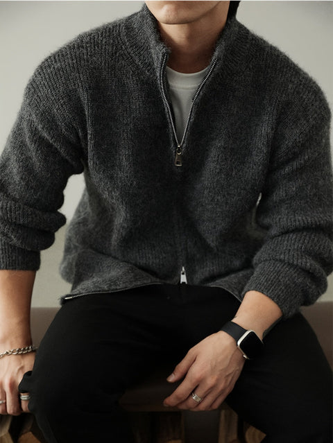 CozyKnit™ – Herren Oversize-Strick-Cardigan mit Reißverschluss