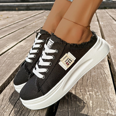 Damen Sportliche Freizeitschuhe, Schnür-Sneakers mit dicker Sohle
