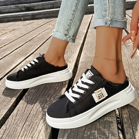 Damen Sportliche Freizeitschuhe, Schnür-Sneakers mit dicker Sohle