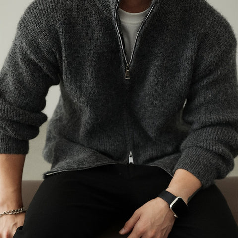 CozyKnit™ – Herren Oversize-Strick-Cardigan mit Reißverschluss