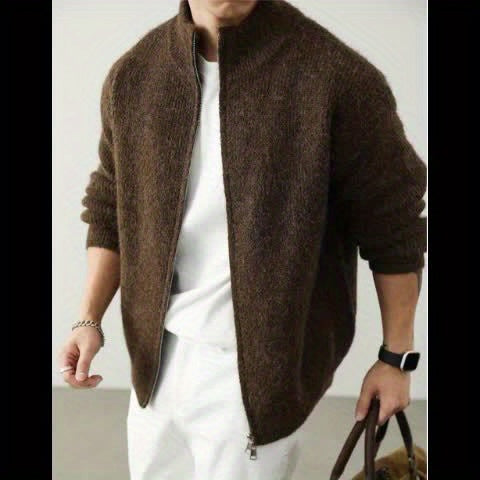 CozyKnit™ – Herren Oversize-Strick-Cardigan mit Reißverschluss