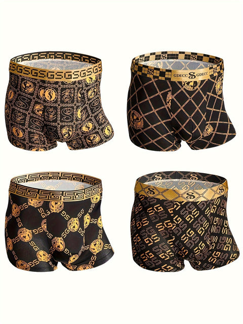 4er-Set Geschenkbox – Luxuriöse Schwarze & Goldene Herren-Boxershorts