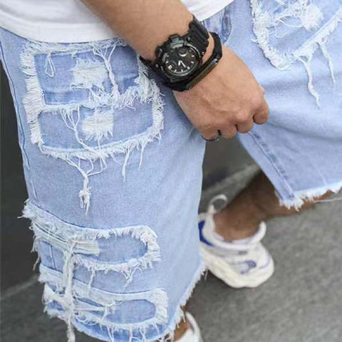 Herren-Ripped-Denim-Shorts mit Fransen-Details
