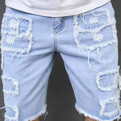Herren-Ripped-Denim-Shorts mit Fransen-Details