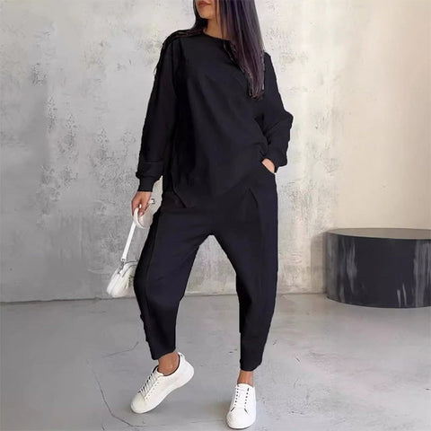 Damen Langarm-Sweatshirts mit unregelmäßigem Saum & Hosen-Set