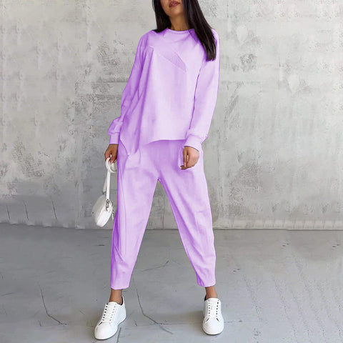 Damen Langarm-Sweatshirts mit unregelmäßigem Saum & Hosen-Set