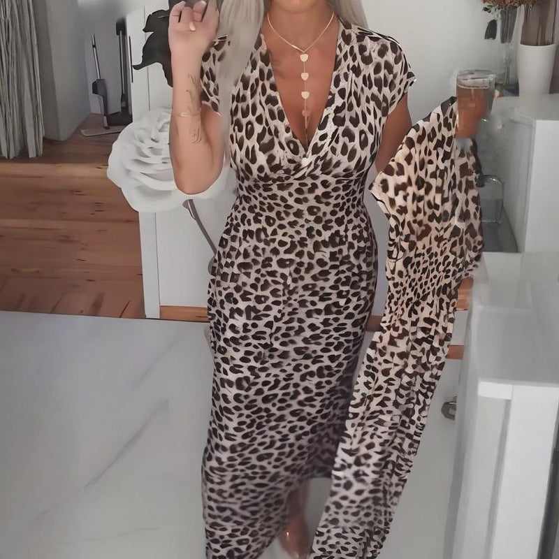👗Damen V-Ausschnitt Leopard Print Kleid💃