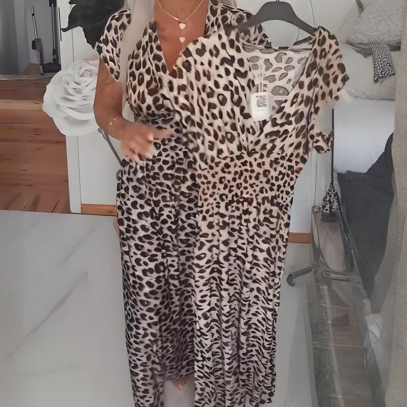 👗Damen V-Ausschnitt Leopard Print Kleid💃