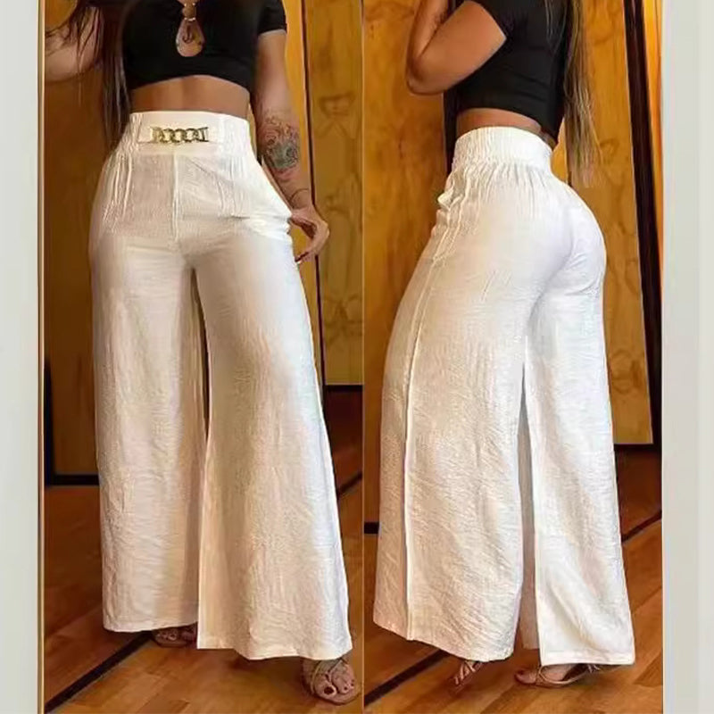 Damen-Hose – Hoher Bund, Weites Bein, Mit Gürtelakzent & Vielseitiger Look ✨