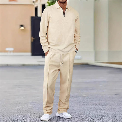 Herren Waffelstrick-Set: Sweatshirt & Hose mit geradem Bein