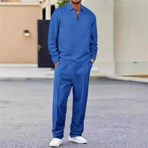 Herren Waffelstrick-Set: Sweatshirt & Hose mit geradem Bein